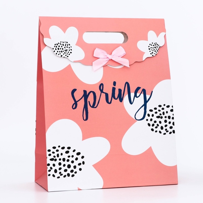 Подарочная коробка-пакет, упаковка с вырубной ручкой, Подарочная коробка-пакет, упаковка с вырубной ручкой, "Весна" , 24 х 12 х 31 см