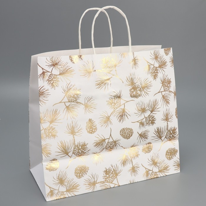 Пакет подарочный новогодний крафтовый Gold, 32 х 28 х 15 см, Новый год Пакет подарочный новогодний крафтовый Gold, 32 х 28 х 15 см, Новый год