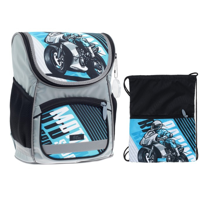 Ранец школьный Стандарт, 36 х 26 х 16 см, + мешок для обуви 40 х 32 см, Сalligrata П Ранец школьный Стандарт, 36 х 26 х 16 см, + мешок для обуви 40 х 32 см, Сalligrata П "Мото", серый