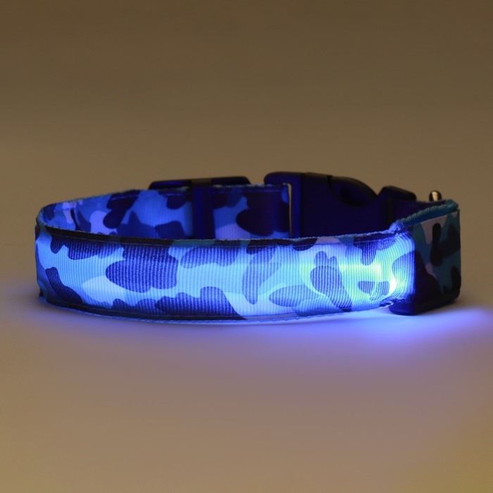 Ошейник с подсветкой Милитари 3 режима свечения размер S, ОШ 22-40 х 2,5 см синий Ошейник с подсветкой Милитари 3 режима свечения размер S, ОШ 22-40 х 2,5 см синий