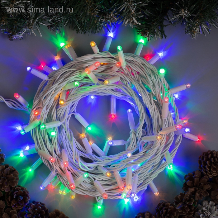 Гирлянда «Нить» 10 м, IP65, УМС, белая нить, 100 LED, свечение мульти, 220 В