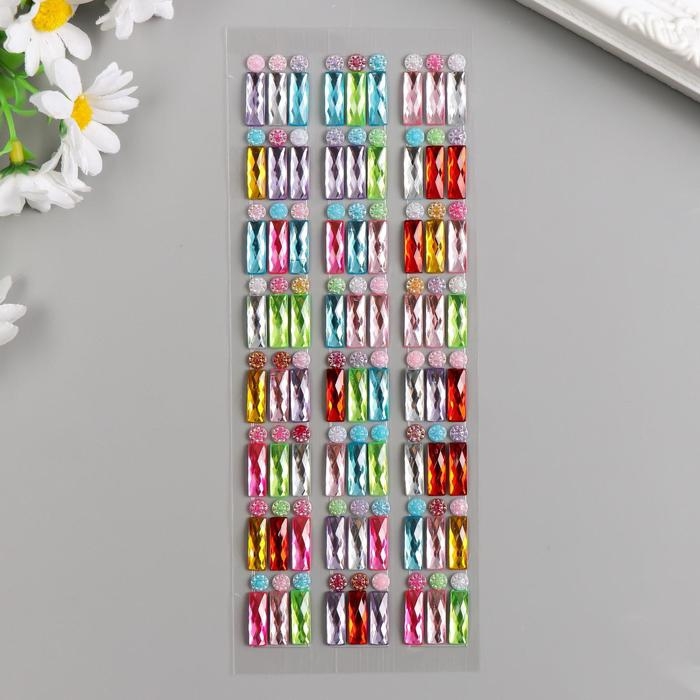 Наклейка пластик стразы Наклейка пластик стразы "Кристаллы прямоугольные" МИКС 21,5х7 см