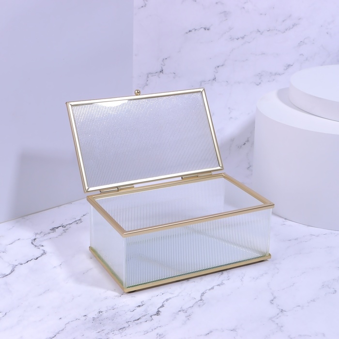 Органайзер для хранения «RIPPLES», с крышкой, стеклянный, с зеркальным дном, 1 секция, 14,5 × 8,5 × 6 см, цвет прозрачный/медный Органайзер для хранения «RIPPLES», с крышкой, стеклянный, с зеркальным дном, 1 секция, 14,5 × 8,5 × 6 см, цвет прозрачный/медный