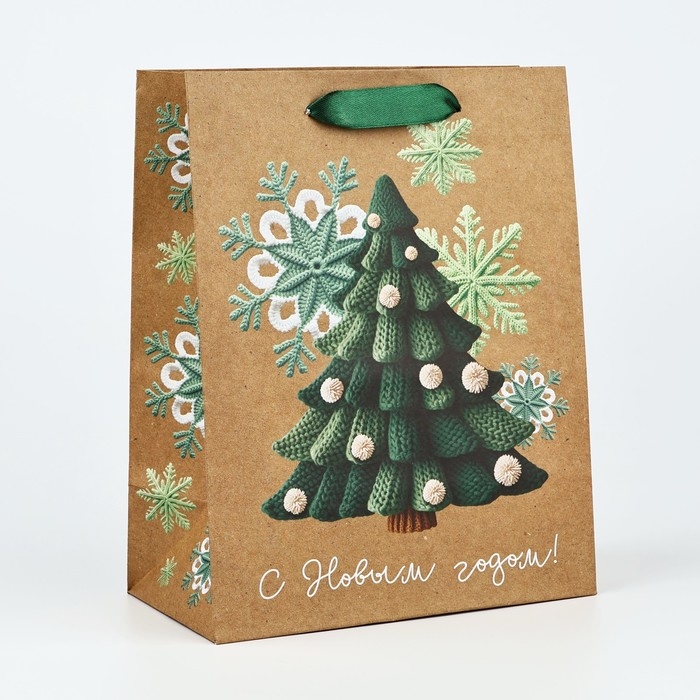 Пакет подарочный новогодний крафтовый вертикальный «С Новым годом», ёлка, MS 18 х 23 х 10 см, Новый год Пакет подарочный новогодний крафтовый вертикальный «С Новым годом», ёлка, MS 18 х 23 х 10 см, Новый год