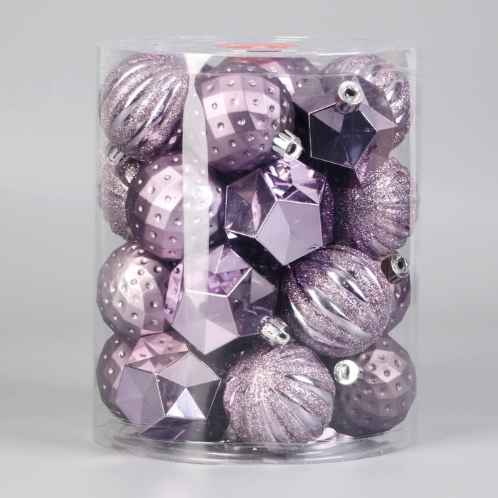Набор шаров пластик d-6 см, 25 шт Набор шаров пластик d-6 см, 25 шт "Изабель" грани, сиреневый