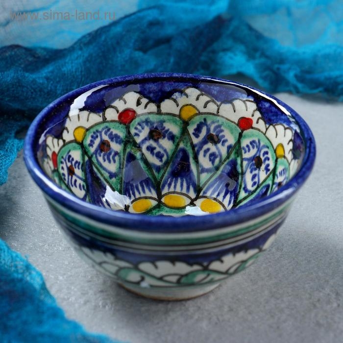 Пиала Риштанская керамика  Пиала Риштанская керамика "Цветы", 8,5 см, малая коньячная, микс