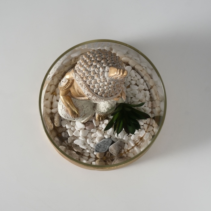 Сувенир полистоун, стекло  Сувенир полистоун, стекло "Маленький Будда в саду камней" 15,5х15,5х18 см