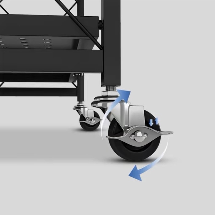 Стеллаж складной на колесах, 5 полок, 72×36×162,5см, цвет чёрный матовый