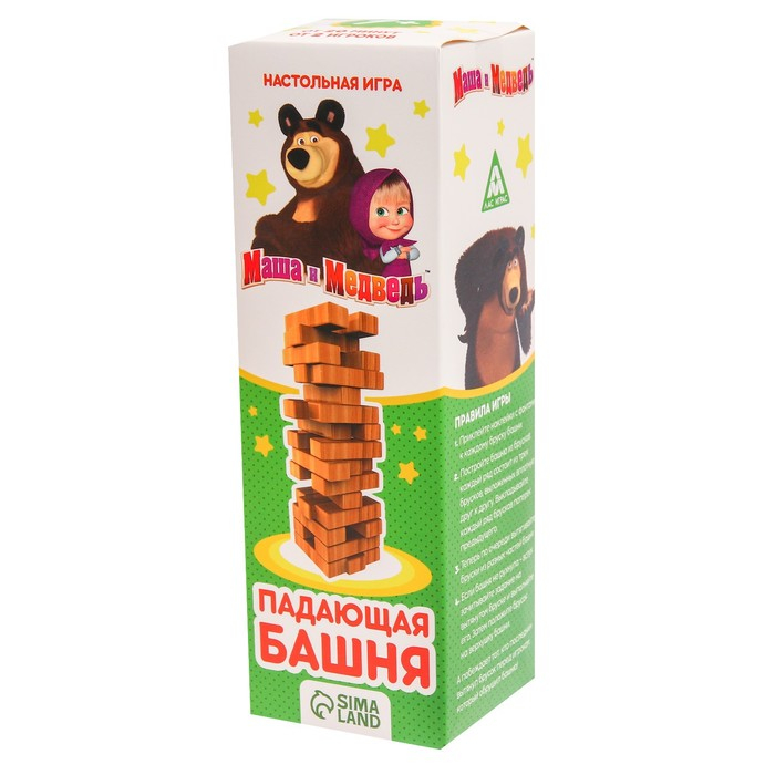Игра падающая башня, Маша и Медведь, 54 бруска Игра падающая башня, Маша и Медведь, 54 бруска