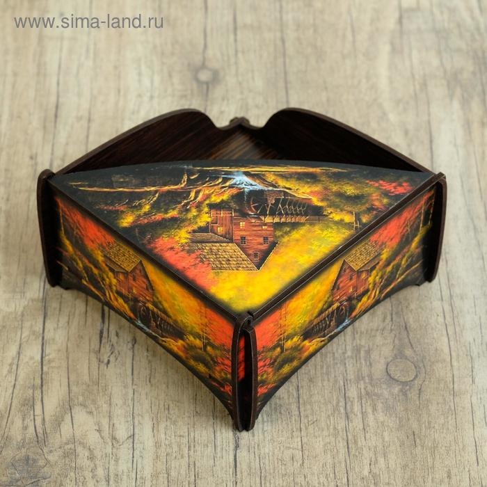 Салфетница деревянная Салфетница деревянная "Дом в осеннем лесу", цветная