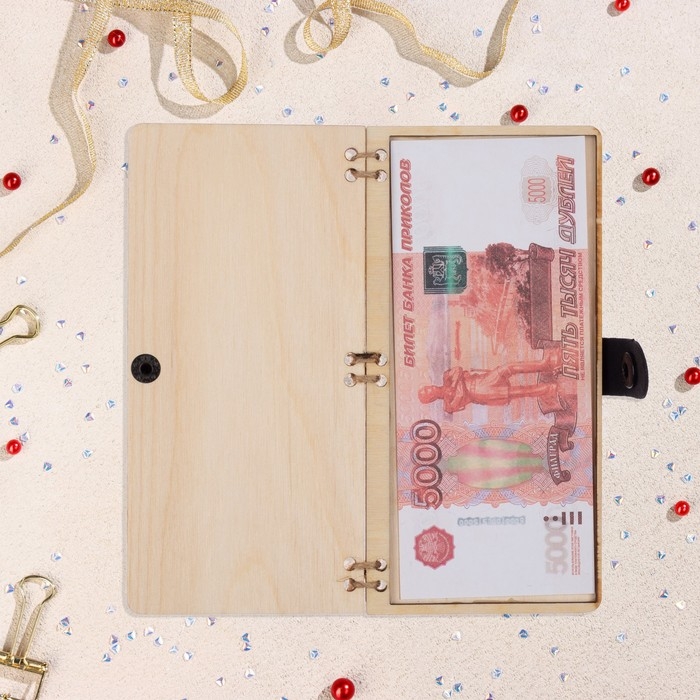 Конверт деревянный Конверт деревянный "В день рождения!" ручная работа, светлый, кот и рыбки