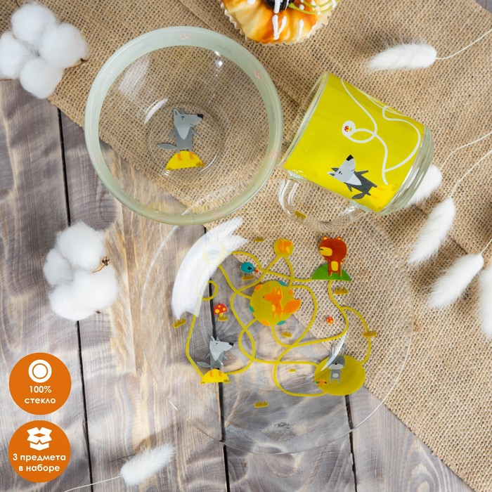 Набор детской посуды Доляна «Лесные забавы», 3 предмета: миска 450 мл, тарелка d=20 см, кружка 200 мл Набор детской посуды Доляна «Лесные забавы», 3 предмета: миска 450 мл, тарелка d=20 см, кружка 200 мл