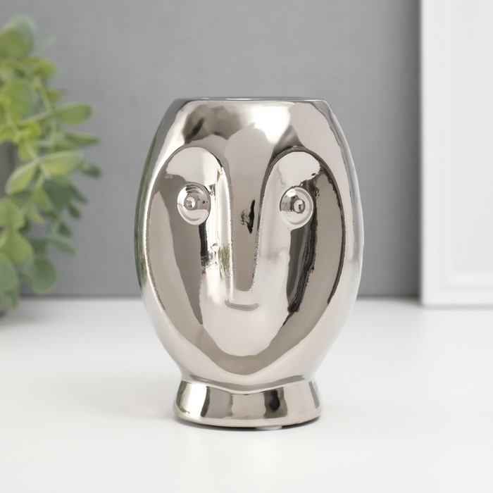 Подсвечник керамика на 1 свечу  Подсвечник керамика на 1 свечу "Сова Сипуха" d=3,5 серебро 9х8,5х12,5 см