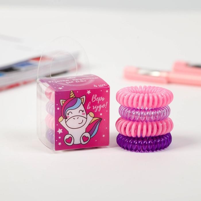 Резинки для волос пружинки «Единорог»,4 шт, диам 3,5 см Резинки для волос пружинки «Единорог»,4 шт, диам 3,5 см