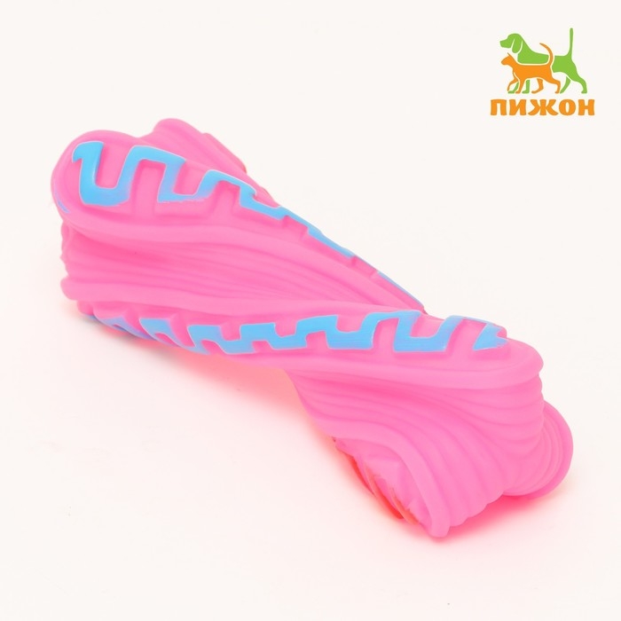 Игрушка пищащая Игрушка пищащая "Гантель змейка" для собак, 14 см, розовая