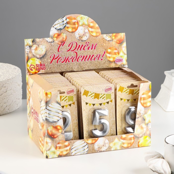 Шоу-бокс со свечами для торта  Шоу-бокс со свечами для торта "Грань", серебро, 30 шт, 8 см