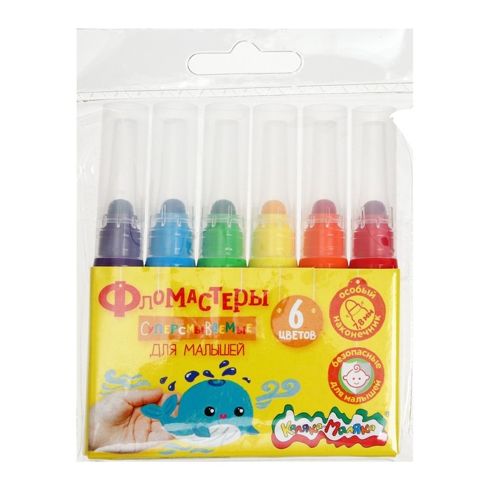 Фломастеры MAXI 6 цветов  Фломастеры MAXI 6 цветов "Каляка-Маляка", суперсмываемые, для малышей в блистере