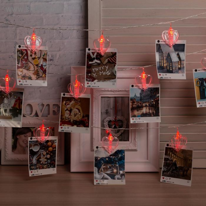 Гирлянда «Нить» 4.5 м с насадками «Прищепки-сердце», IP20, прозрачная нить, 20 LED, свечение красное, 220 В Гирлянда «Нить» 4.5 м с насадками «Прищепки-сердце», IP20, прозрачная нить, 20 LED, свечение красное, 220 В