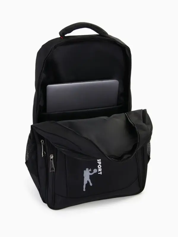 Рюкзак &laquo;СПОРТ&raquo;, со светоотражающими элементами, 37&times;17&times;54 см, 2 отдела, 3 кармана, чёрный