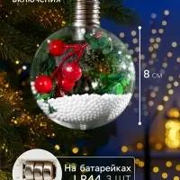 Набор ёлочных шаров &laquo;Зимний лес&raquo;, 3 шт., d=8 см, 1 LED, от батареек, свечение белое