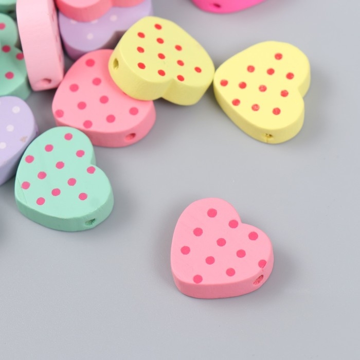 Бусины для творчества дерево Бусины для творчества дерево "Сердечки в горох" набор 20 гр 1,8х1,8 см