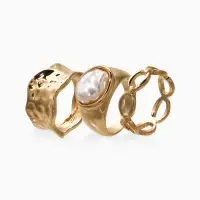 Набор колец 3 шт "Новый стиль" жемчуг,цепь, размер МИКС, цвет белый в золоте