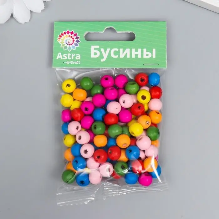 Набор деревянных бусин "Астра" яркий микс, 8 мм, 18 гр