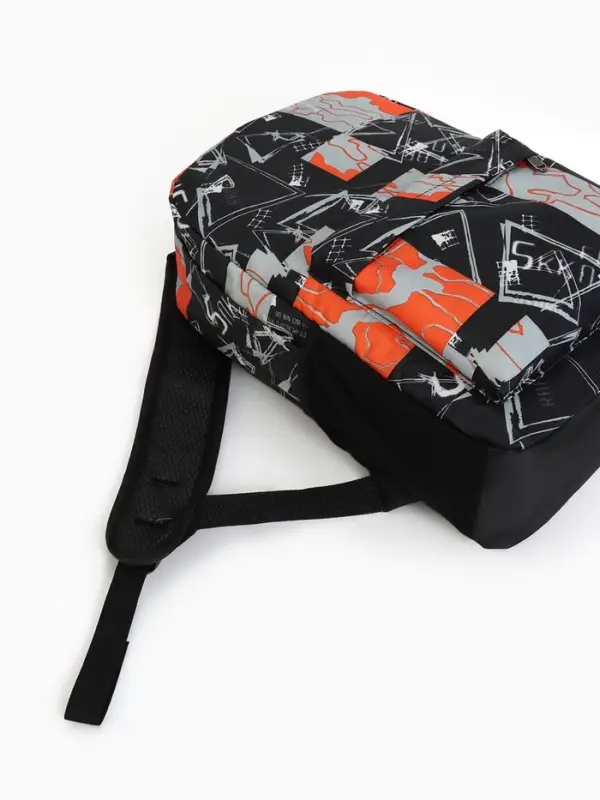 Рюкзак школьный на молнии, с карманами, с принтом, размер 30&times;13&times;42 см, чёрный/оранжевый