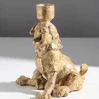 Подсвечник на 1 свечу &laquo;Шарж. Зевающий щенок&raquo;, полистоун, золото, 15.8&times;15.3&times;20 см