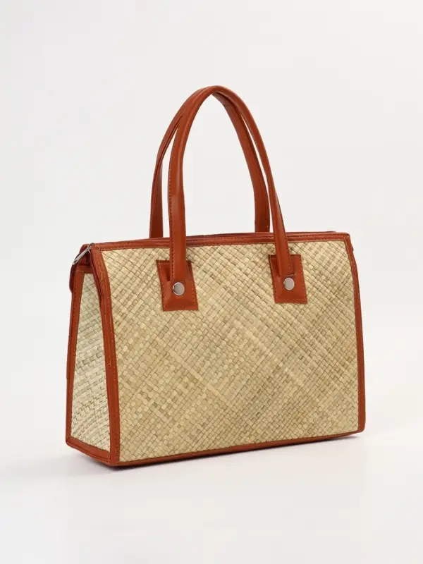 Сумка плетёная на молнии из пандана, 35&times;12&times;40 см, светло-коричневая