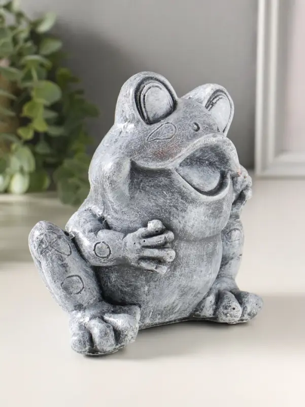 Копилка полистоун "Лягушонок" высота 16 см, серый камень