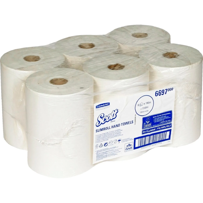 Полотенца бумажные д/дисп в рул KK Scott Slimroll 1с бел190м 6 рул/уп 6697