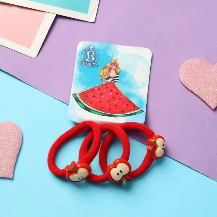 Резинка для волос  Резинка для волос "Сочное лето" (набор 3 шт) яблоко, 4 см, красный