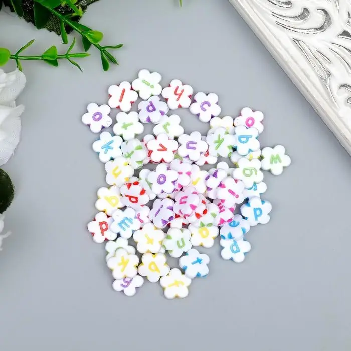 Бусины для творчества пластик  Бусины для творчества пластик "Английские буквы на цветке" набор 20 гр МИКС 1,2х1,2 см