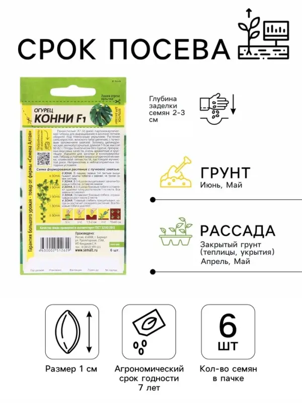 Семена Огурец &laquo;Конни&raquo;, F1, 5 шт., &laquo;Семена Алтая&raquo;