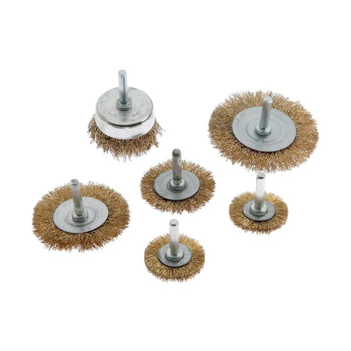 Набор щеток металлических для дрели ТУНДРА, плоские 40-50-65-75-100 мм, чашка 50 мм, 6 шт. Набор щеток металлических для дрели ТУНДРА, плоские 40-50-65-75-100 мм, чашка 50 мм, 6 шт.