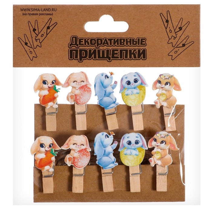 Прищепки декоративные «Милые зайчики», набор 10 шт., 1,5 × 12 × 14 см Прищепки декоративные «Милые зайчики», набор 10 шт., 1,5 × 12 × 14 см