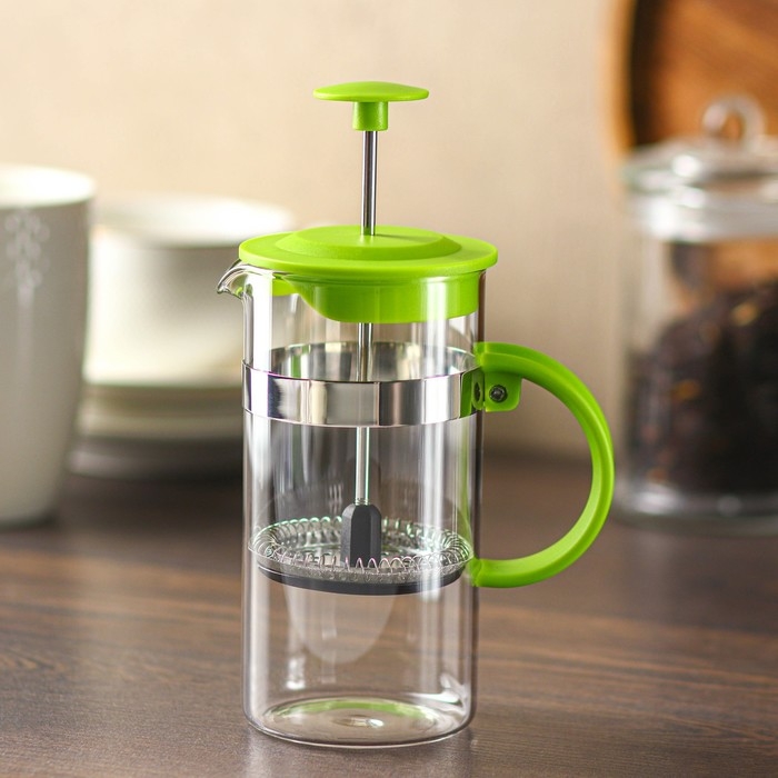 Чайник заварочный френч - пресс Доляна «Гарсон», 350 мл, стекло, цвет зелёный Чайник заварочный френч - пресс Доляна «Гарсон», 350 мл, стекло, цвет зелёный