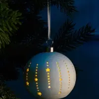 Ёлочный шар &laquo;Звёзды&raquo;, 9&times;9&times;9.8 см, 1 LED, керамика, от батареек LR44&times;2, свечение тёплое белое