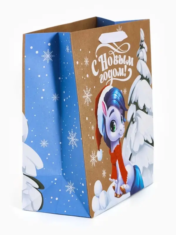 Пакет крафтовый подарочный «Конь», ML 23×27×11.5 см