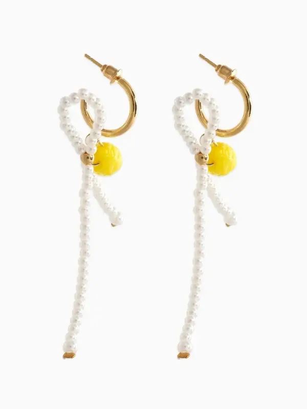 Серьги "Лимоны с бантиком", цвет жёлто-белый  в золоте №2