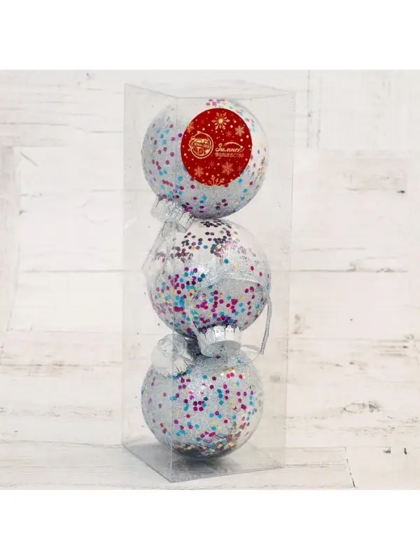 Ёлочные игрушки «Праздничное настроение», шары новогодние, набор 3 шт., d=8 см Ёлочные игрушки «Праздничное настроение», шары новогодние, набор 3 шт., d=8 см