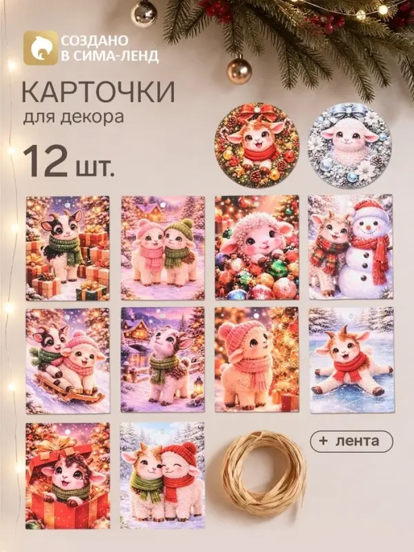 Карточки для декора &laquo;Милый Барашек&raquo;, 12 шт.