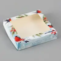 Коробка подарочная новогодняя, складная 20&times;20&times;4 см &laquo;Снегири&raquo;