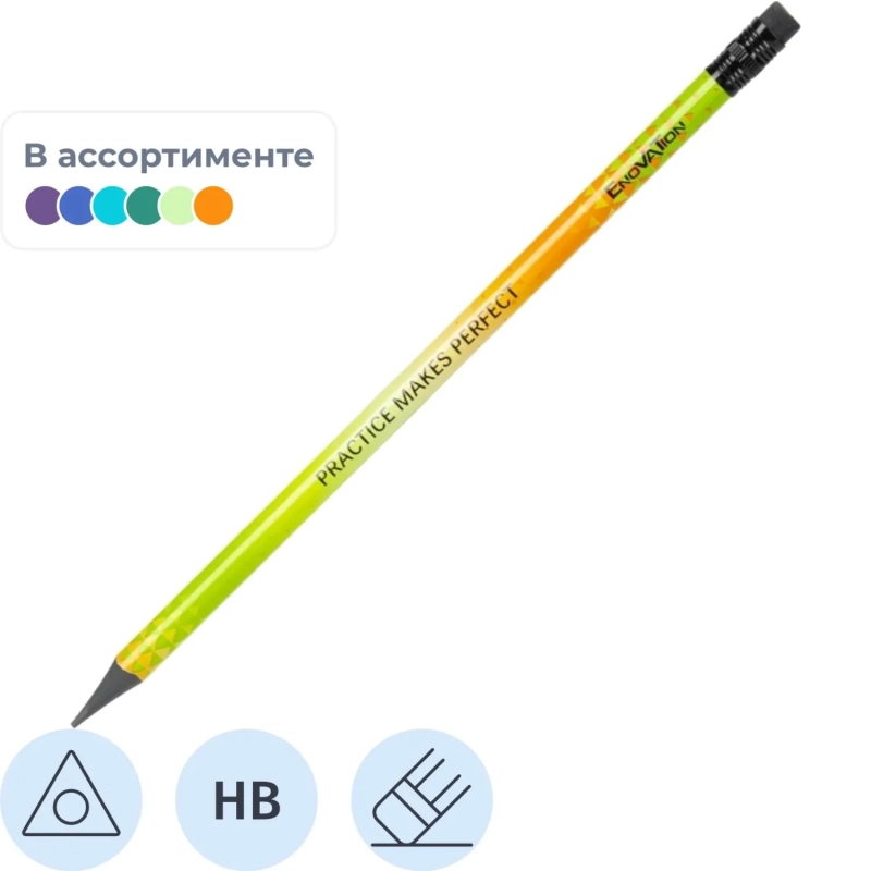 Карандаш чернографитный Deli Enovation HB пластиковый с ластиком в ассортим