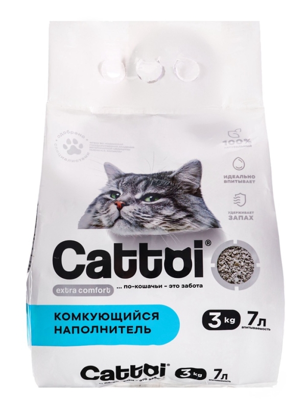 Наполнитель минеральный комкующийся Cattoi Extra Comfort 3 кг,пластиковый пакет Наполнитель минеральный комкующийся Cattoi Extra Comfort 3 кг,пластиковый пакет