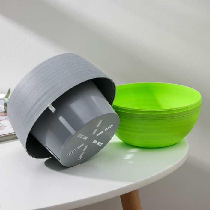 Горшок для цветов с поддоном «Япония», 1,2 л, цвет серо-фисташковый