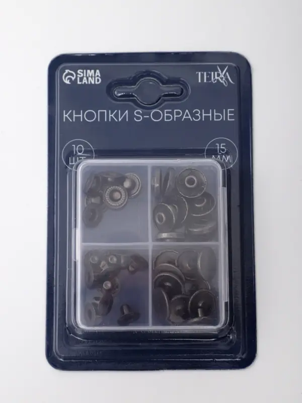 Кнопки установочные TEIRA, Альфа (S-образные), d=15 мм, 10 шт., в пластиковом боксе, цвет чёрный никель