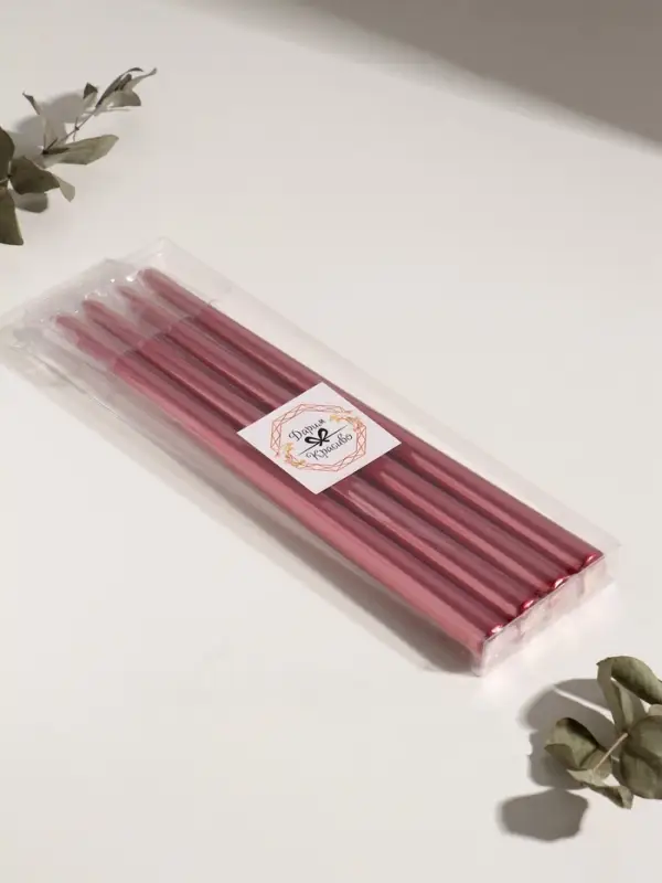 Набор свечей античных, 2.2&times;30 см, 4 шт., рубиновый металлик