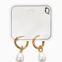 Серьги жемчуг "Бусина на ножке", цвет белый в золоте